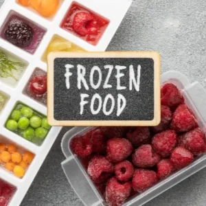 Frozen fruits and vegetables in cold storage