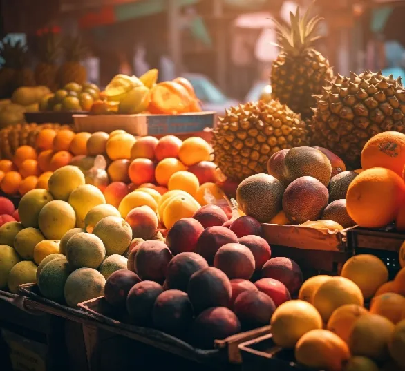 Export-quality Indian fruits packed in crates