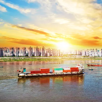Cargo ship departing from an Indian port with Dubai